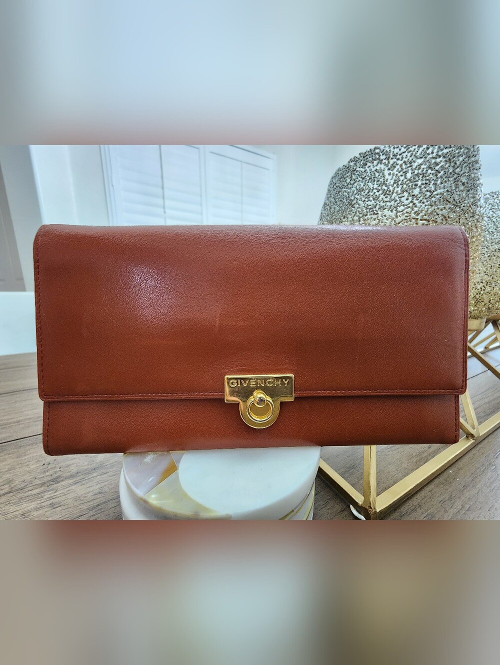 Givenchy Cognac Light Brown Slim Leather Clutch